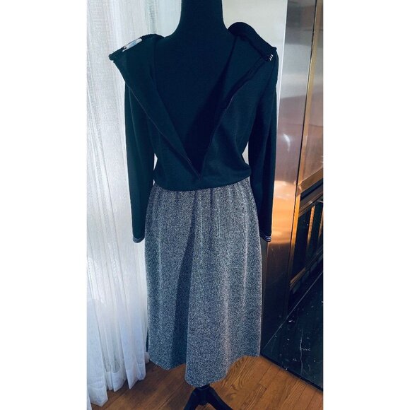 Vintage1970 dress, black top, grey skirt, long sleeves shirtdress, 2/4 (S) - Picture 9 of 10